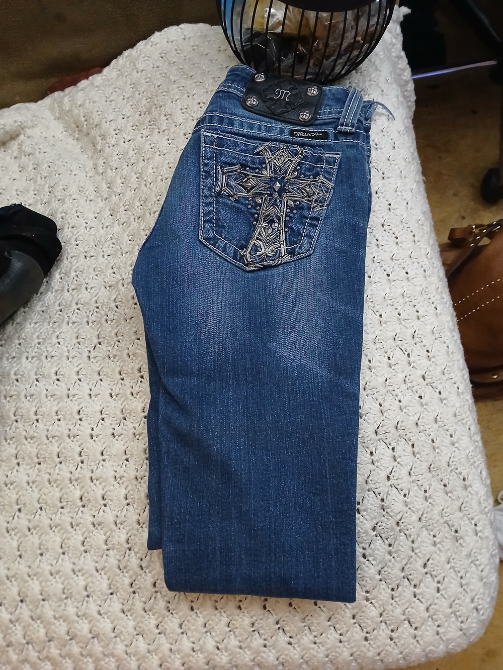 Miss Me Blue Bootcut Jeans with Embroidered Cross Pocket